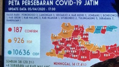 Photo of Pasien Positif Corona Menjadi 187 Orang, Ponorogo dan Bondowoso Zona Merah, Pamekasan Bertambah 1 Orang